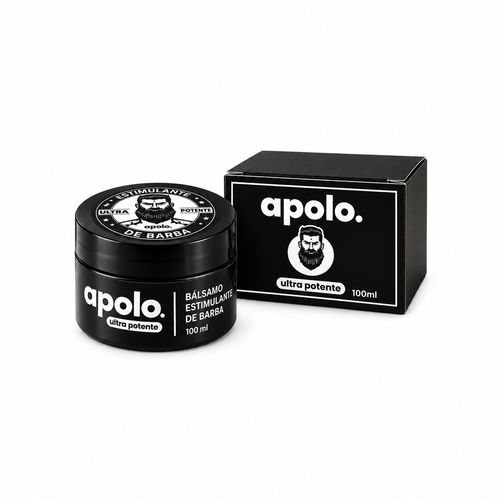 Apolo Bálsamo para cabello y barba, sobre fondo blanco. Composición basada en la referencia del proveedor.