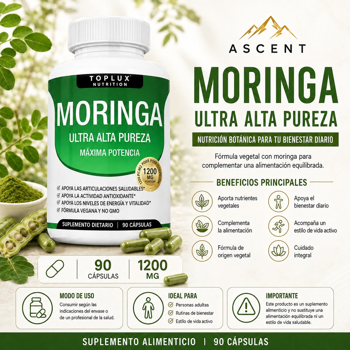 Moringa Ultra Toplux Nutrition, 90 cápsulas
