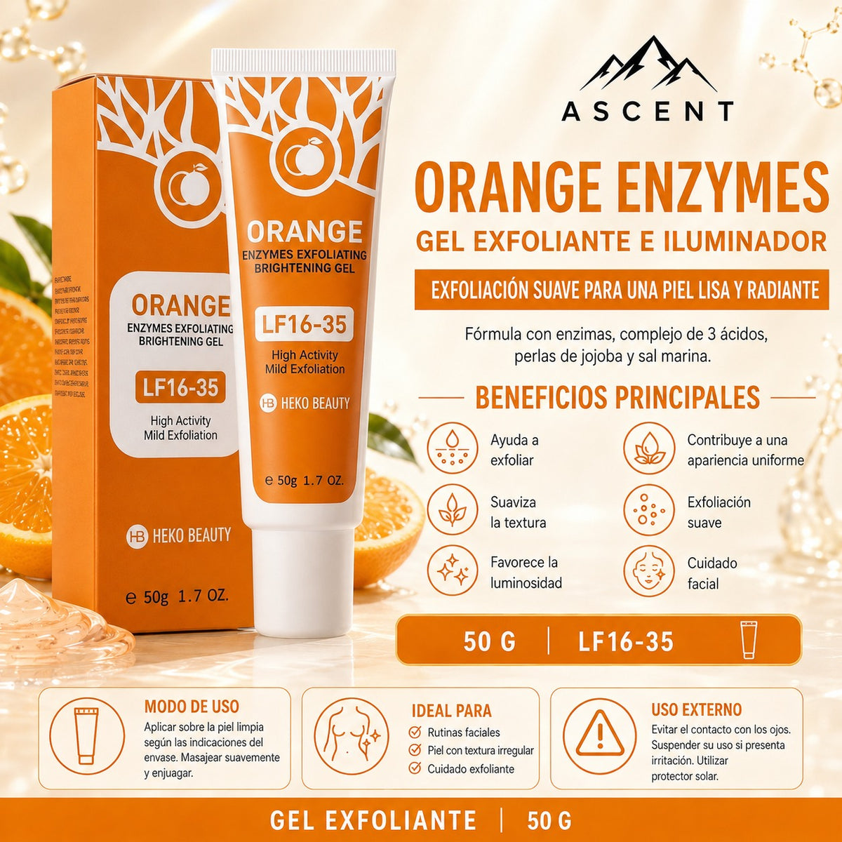Orange Enzymes gel exfoliante facial, 50 g